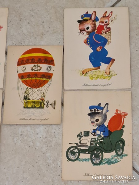 5db rajzolt képeslap egyedi pecsét grafika Kecskeméty Károly csomag gyűjtemény