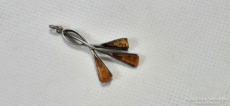 Vintage silver plated amber stone pendant