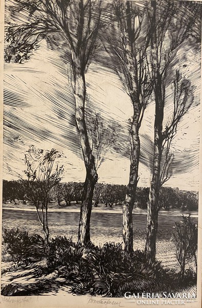 Ferenc rib: three trees (woodcut)