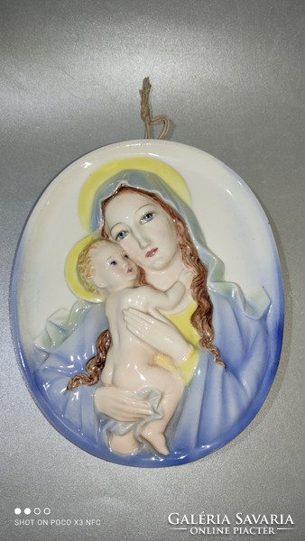 Ceramic wien madonna with your baby marked ceramic wall ornament