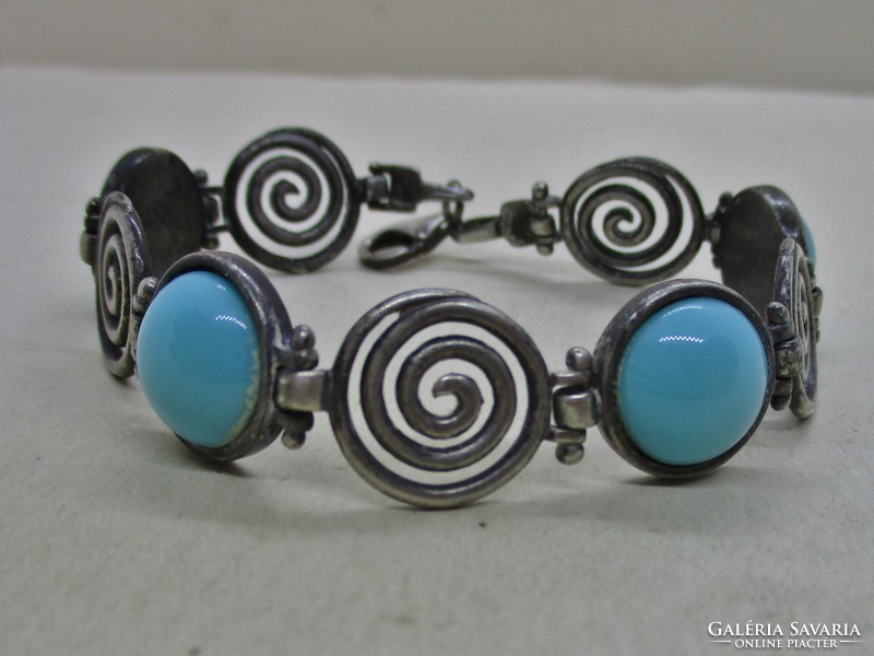 Beautiful antique silver bracelet with turquoise porcelain stones