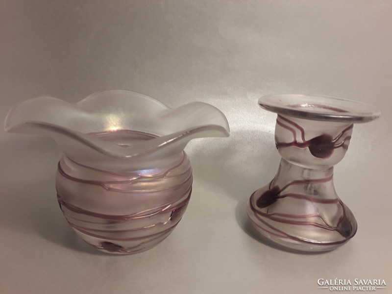 Art Nouveau freiherr von poschinger iridescent vase and candle holder together can be an elegant gift