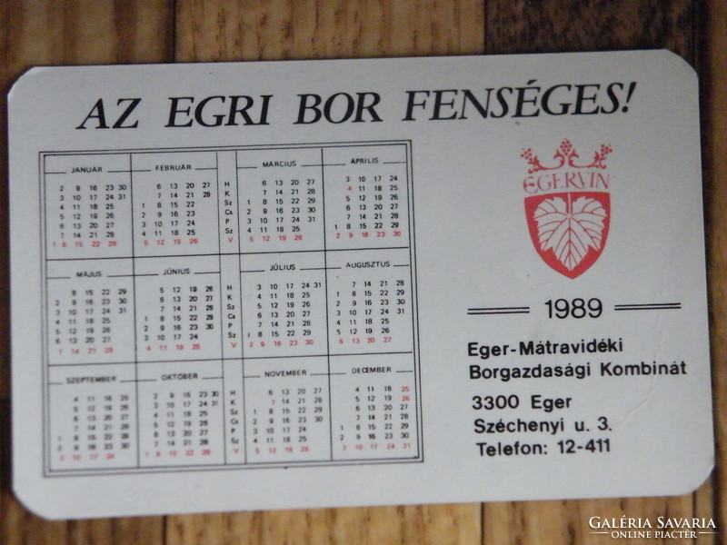 Egervin card calendar 1989 - the wine of Eger is majestic! -