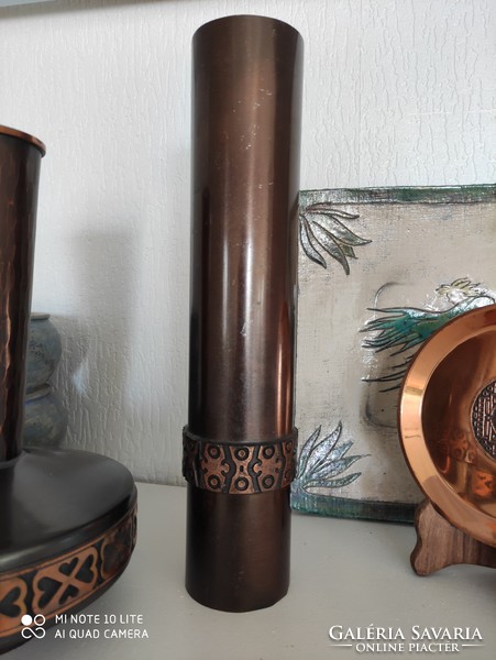 Major Year Beautiful Large Retro Copper/Bronze Alloy Industrial Art Vase with Abstract Motif Belt