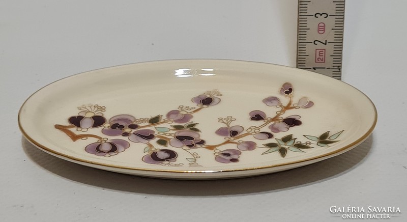 Zsolnay lila virágmintás porcelán gyűrűtartó tálka (2179)