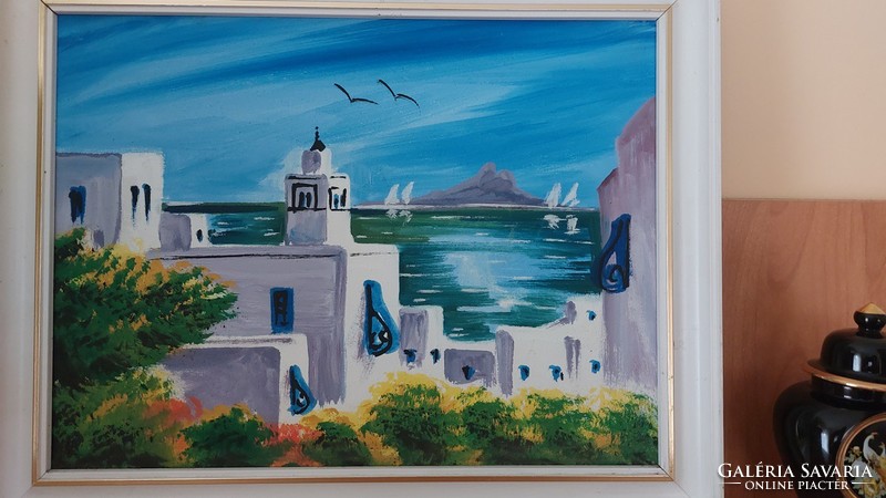 (K) Hangulatos mediterrán festmény 33x46 cm