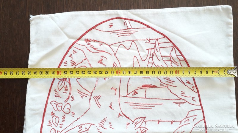 Old pillowcase folk embroidered linen fairy tale pattern red and the wolf decorative pillowcase
