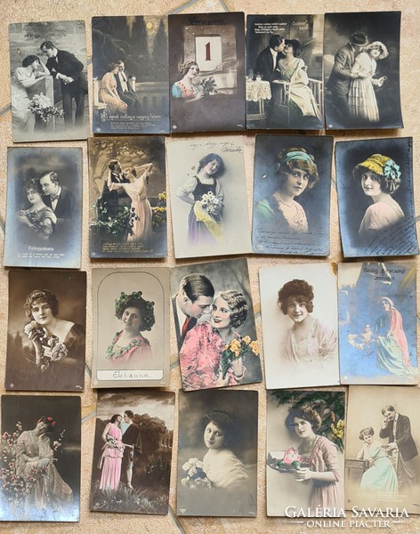 20 antique postcards, a collection of postcards of many women in hats from around 1904-1910