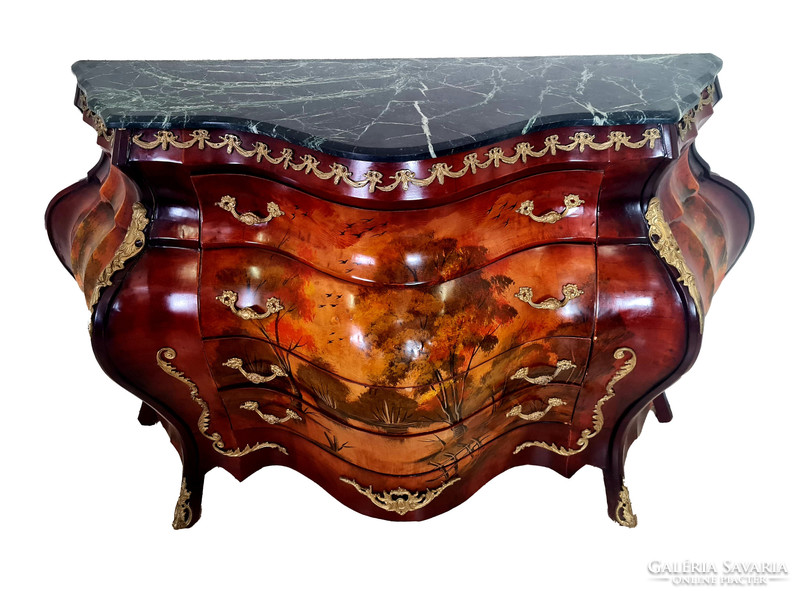 A512 beautiful xvi.Lajos style marble hand-painted, copper-plated belly chest of drawers