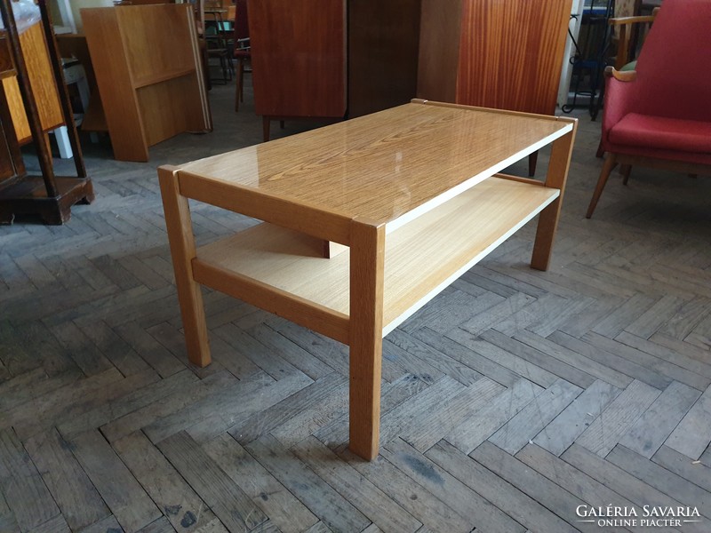 Régi retro magasfényű polcos asztal mid century 106 cm