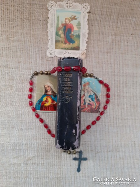 Régi német nyelvű imakönyv imafüzet füzet Máriazell medálion tokjában kegytárgy rózsafüzér egyben