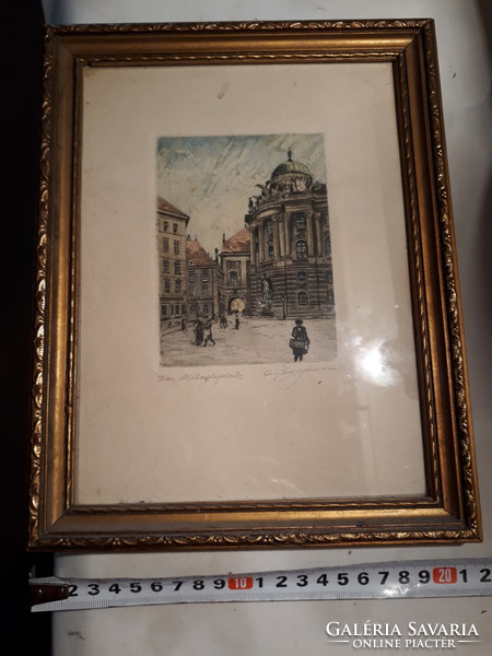 1936 beautiful colored etching (?) Vienna