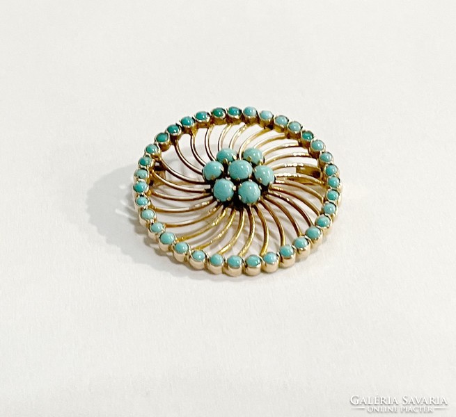 Antique 14k gold brooch with turquoise stones - 6.99G