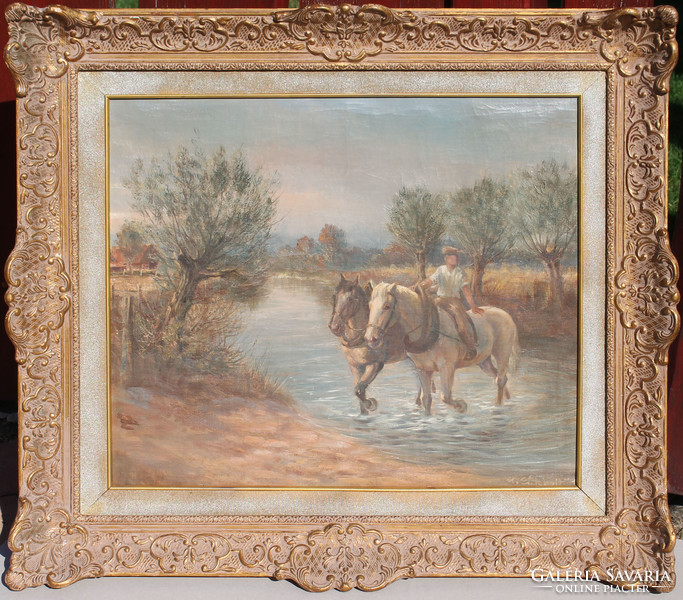 European painter: over the water! (Boy with horses)