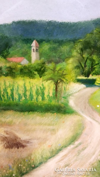 Summer hillside landscape watercolor