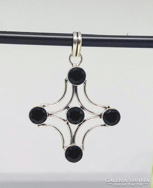 Silver-plated pendant with black spinel stones