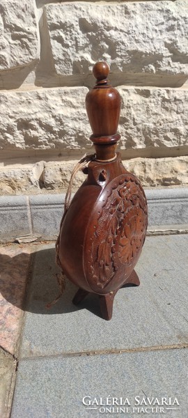 Antique carved water bottle made of wood at least 100 years old!