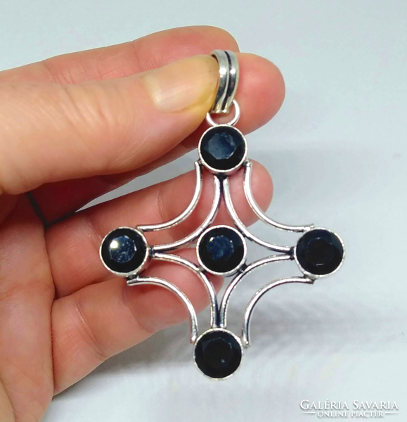 Silver-plated pendant with black spinel stones