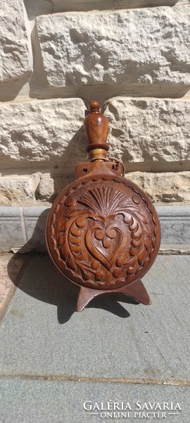 Antique carved water bottle made of wood at least 100 years old!