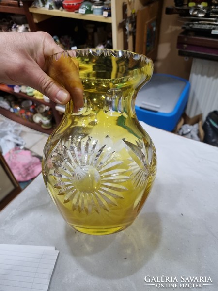 Old yellow crystal vase