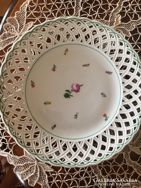 Antique porcelain plate made in 1833, with a bent openwork edge. Plus a gift plate holder!