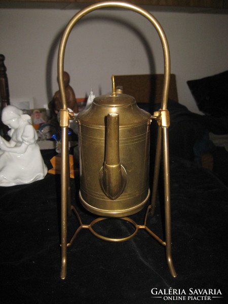 Antique tea, pouring and warming copper stand, 37 cm high, the pot is about 1 liter