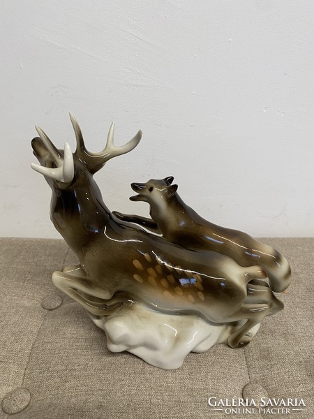Royal dux porcelain deer and wolf a10