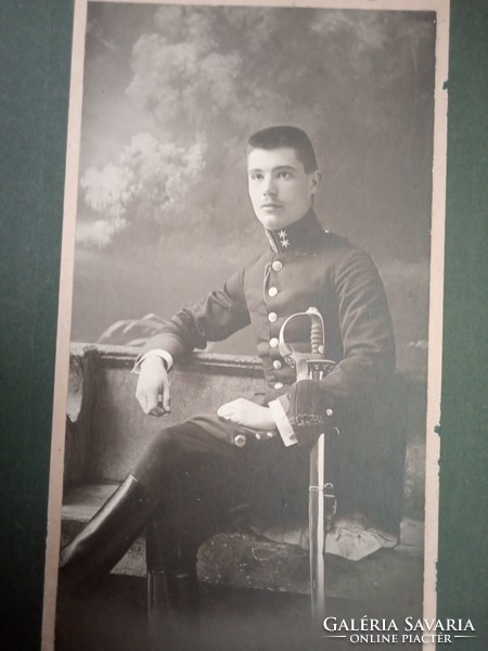 Antique photo of a soldier from the early 1900s - gyula and tsa knöpfler. Photography studio