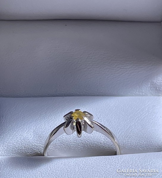 Art deco fehér arany gyűrű , gyönyörű sárga gyémánt , Briliáns kővel ! 0,20Ct