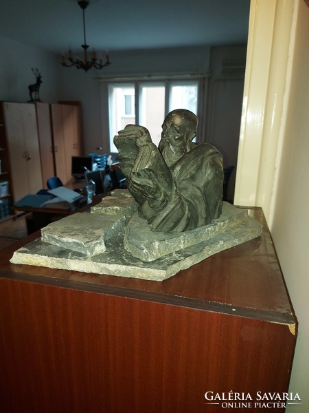 Bory Jenő terrakotta szobor, 1920-ból, 19x14x12 cm+ nagy, márvány talpazat