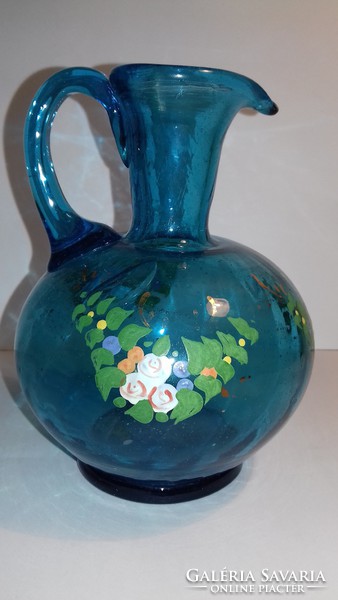 Antique torn blue stained glass pouring jug