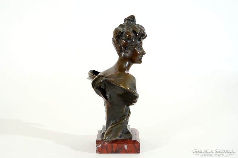 Georges van der Straeten (1856-1928) Női Büszt Párizs 23,5cm Société des bronzes de Paris