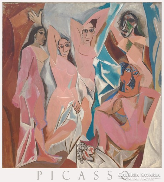 Picasso Avignoni kisasszonyok 1907 kubista avantgárd festmény művészeti plakátja, női aktok bodély