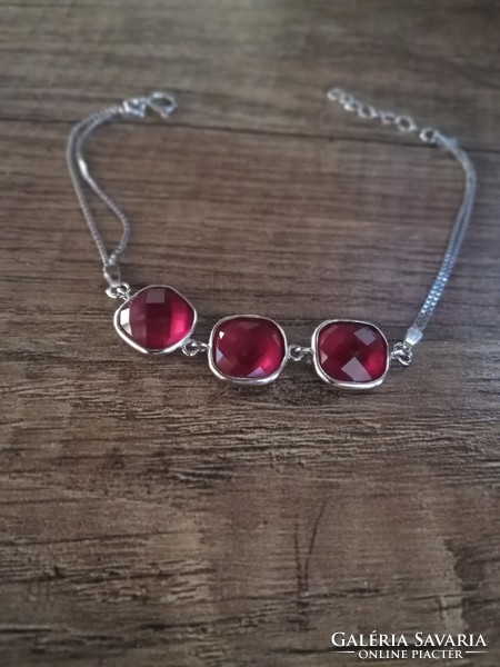 Faceted stone, marked - fine - silver bracelet