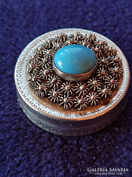 Silver box with blue stone