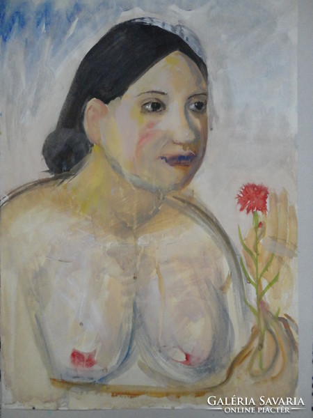 Vinkler László (1912-1980) Lány virággal