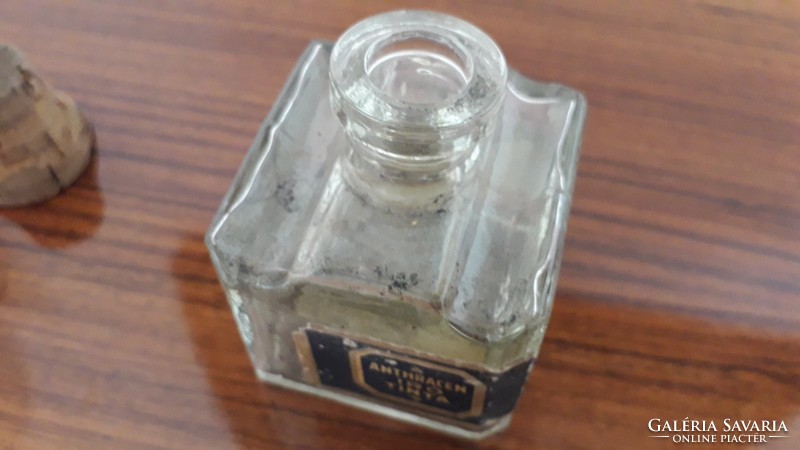 Old glass inkwell with vintage labeled ink bottle 2 pcs