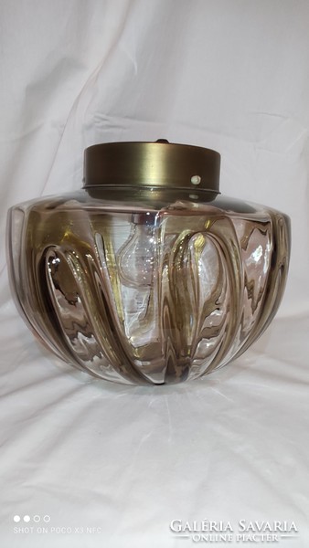 Vintage keuco ceiling lamp 1970s bronze with gold marbled shade