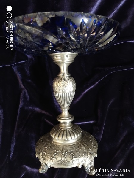 Antique silver base (800 diana), beautiful flawless blue crystal upper (aufsatz)