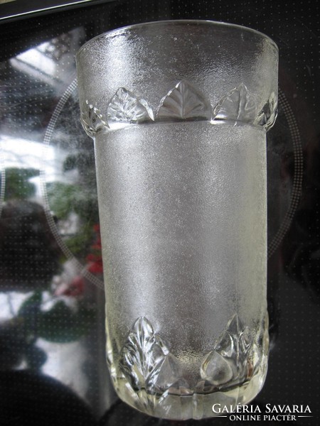 2 pcs art deco 30s .Thick leaf vintage ice glass crystal vase italy