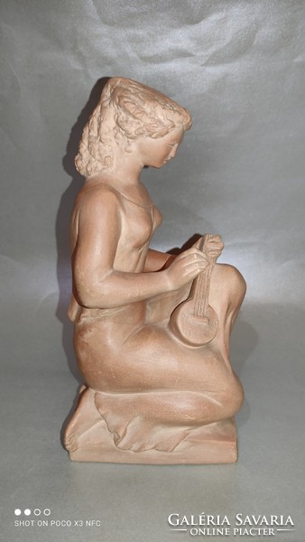 R. Kiss lenke sitting musical woman terracotta sculpture original marked
