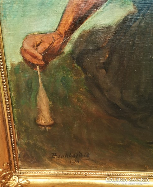 Hatalmas 125x110cm ! Benkhard Ágost (1882 - 1961) Fonó Asszony 1934 Eredeti Garanciával!!