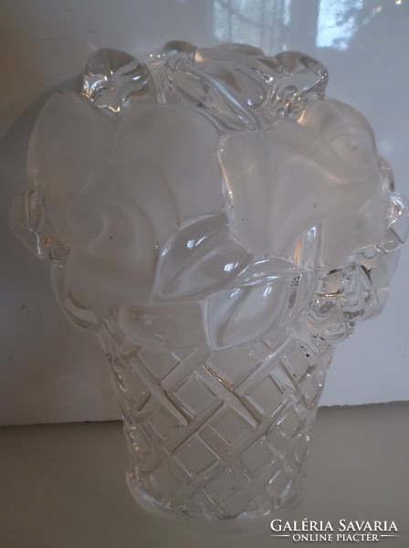 Bowl - crystal - rose basket shape - thick - heavy - 20 x 17 x 6 cm - German - perfect