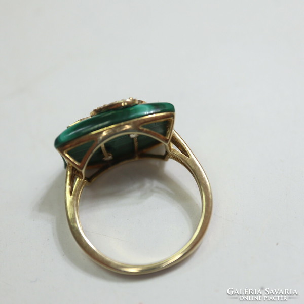 Hatalmas malachit-cirkóniával aranyozott ezüst ÚJ!Nagy méret