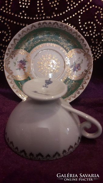 Antik életképes porcelán kávés csésze tányérral (L2462)
