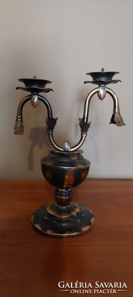 Very old bronzed copper candle holder