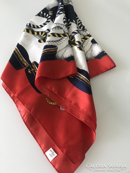 Huge Italian scarf with sailor colors and pattern, 87 x 87 cm