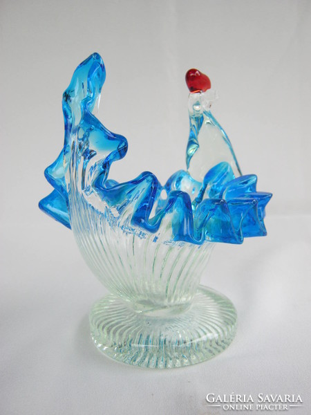 Glass rooster figurative serving bowl