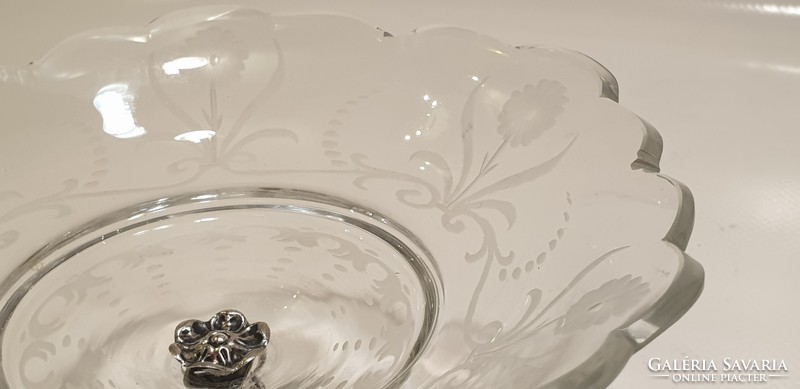 Antique silver centerpiece (1864), offering, with hand-engraved glass bowl