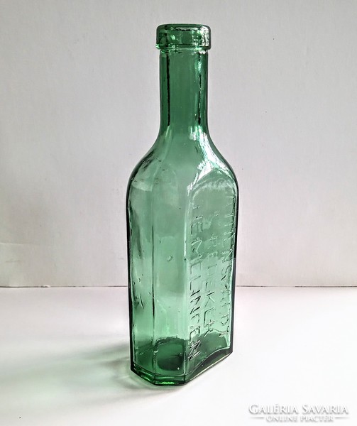 Régi domború feliratos zöld patika üveg 19cm